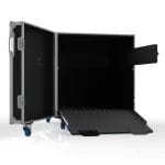 SW functional angle highlighting the open cavity, wheel-equipped lid, and ramp for front loading.