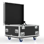 Southwest isometric angle of the open case highlighting the foam‑lined interior and accessible storage section.