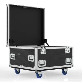 Southwest isometric angle of the open case highlighting the foam‑lined interior and accessible storage section.