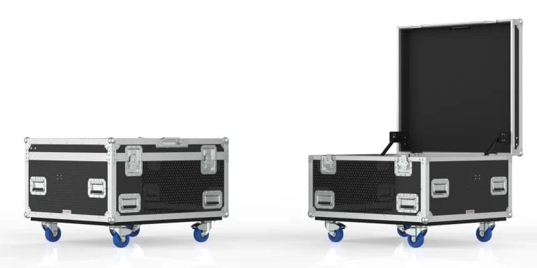 Wide-angle shot showing both the open and closed units together, illustrating interior layout and exterior build.