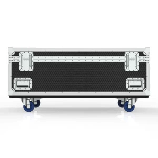 Back view of the closed case highlighting reinforced panels, ball corners, and rear hardware layout.