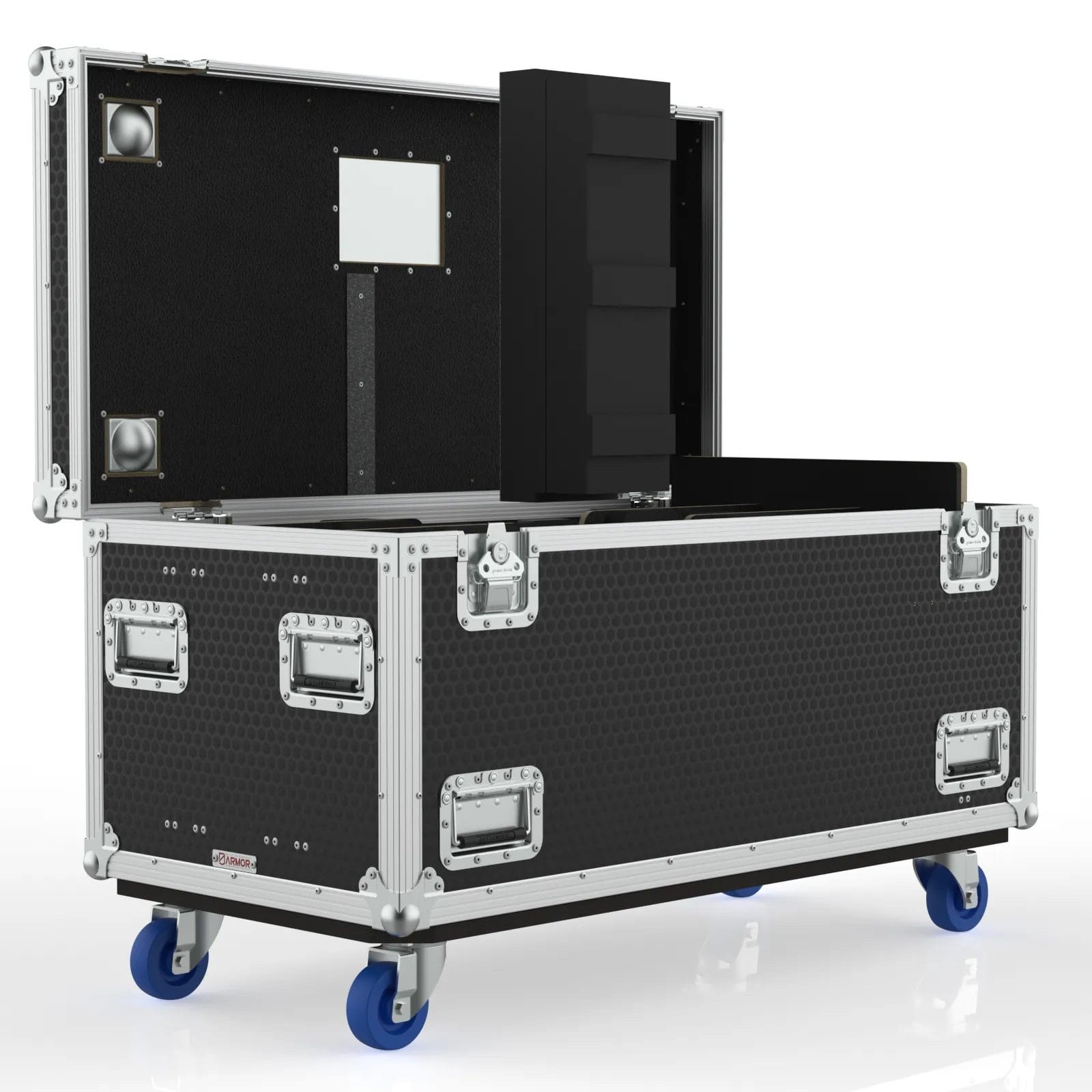 LXBAR-CHAVT-PXL16-3S-ISOMETRIC FUNCTIONAL VIEW-SW Southwest functional isometric view showing the open case with foam‑lined compartments and accessory storage area.