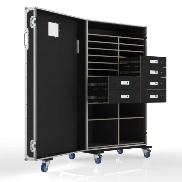 Southwest functional isometric view showing drawers and shelves opened for access